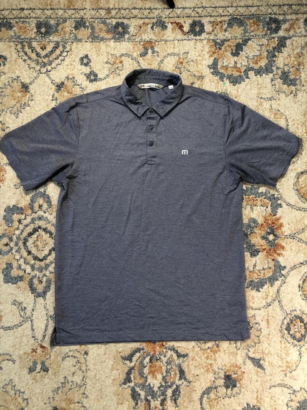 Travis Mathew Polo Shirt Mens L Blue Geometric Golf Jersey Knit Short Sleeve